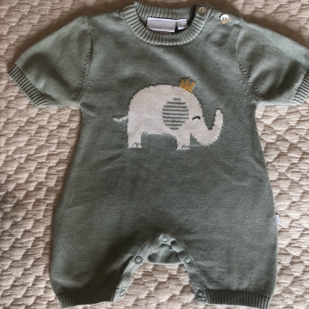 NWOT Elegant Baby Elephant Knit Romper